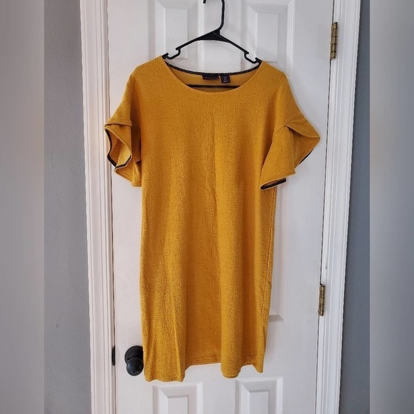 Amaryllis Dresses & Skirts - Amaryllis Mustard Yellow Sheath Dress Flutter Sleeve Small